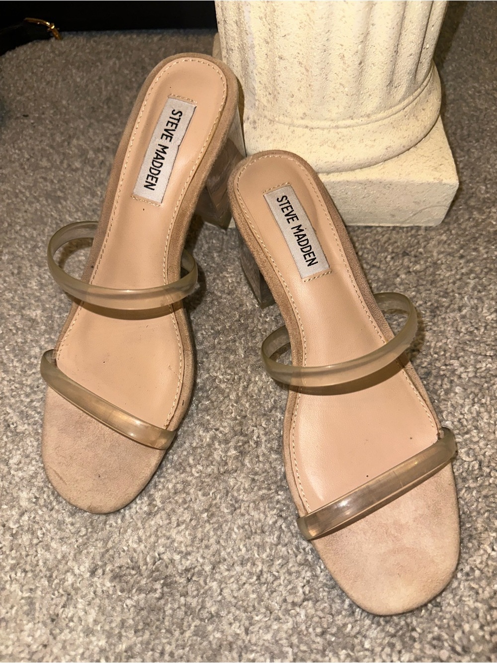 Steve Madden Nude Clear-Strap Block Heel Sandals - Picture 1 of 3